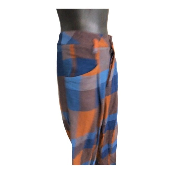 Free People cass brown blue plaid look slouchy midrise tapered trouser pants sz4 - Picture 10 of 13